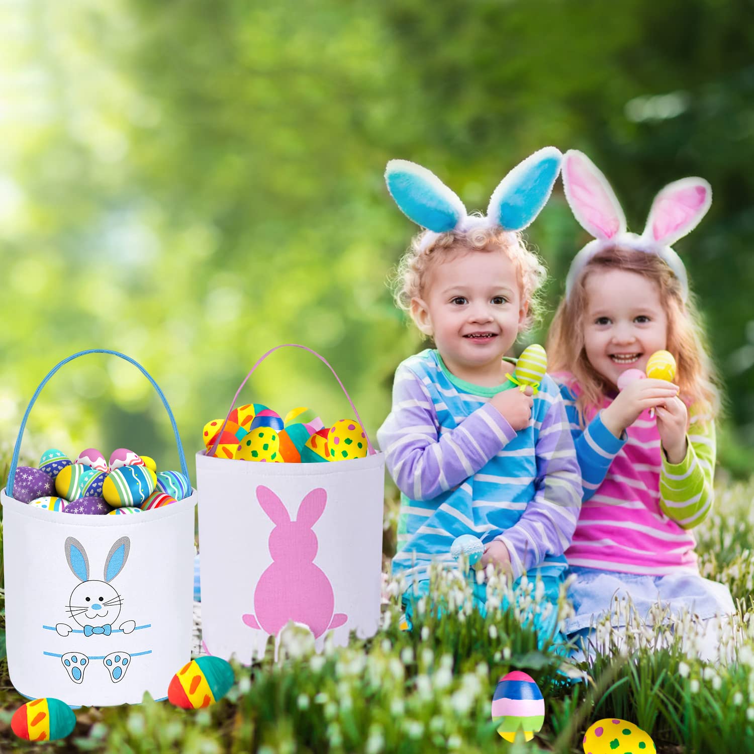 8 Pack Easter Bunny Bags with Rabbit Ears & Fluffy Tails - Easter Basket for Kids, Easter Egg Hunt Party Supplies, Candy Bags for Easter Decorations - Perfect for Easter Egg Hunts, Spring Parties & Gift Giving