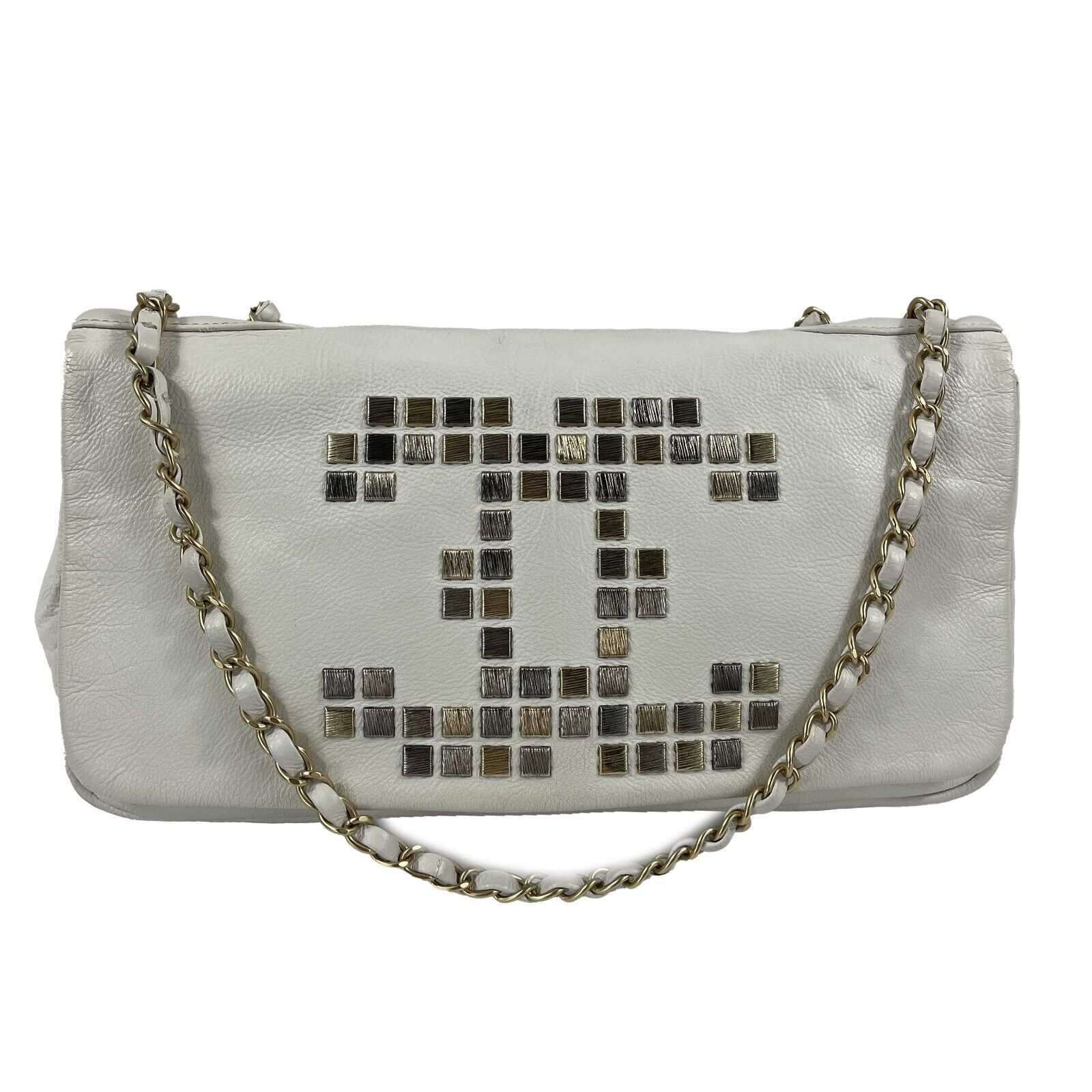 CHANEL 09C Mosaic Metal East West Calfskin CC Maxi Flap Shoulder Bag - Luxury Designer Handbag for Women, Perfect for Evening Events & Special Occasions