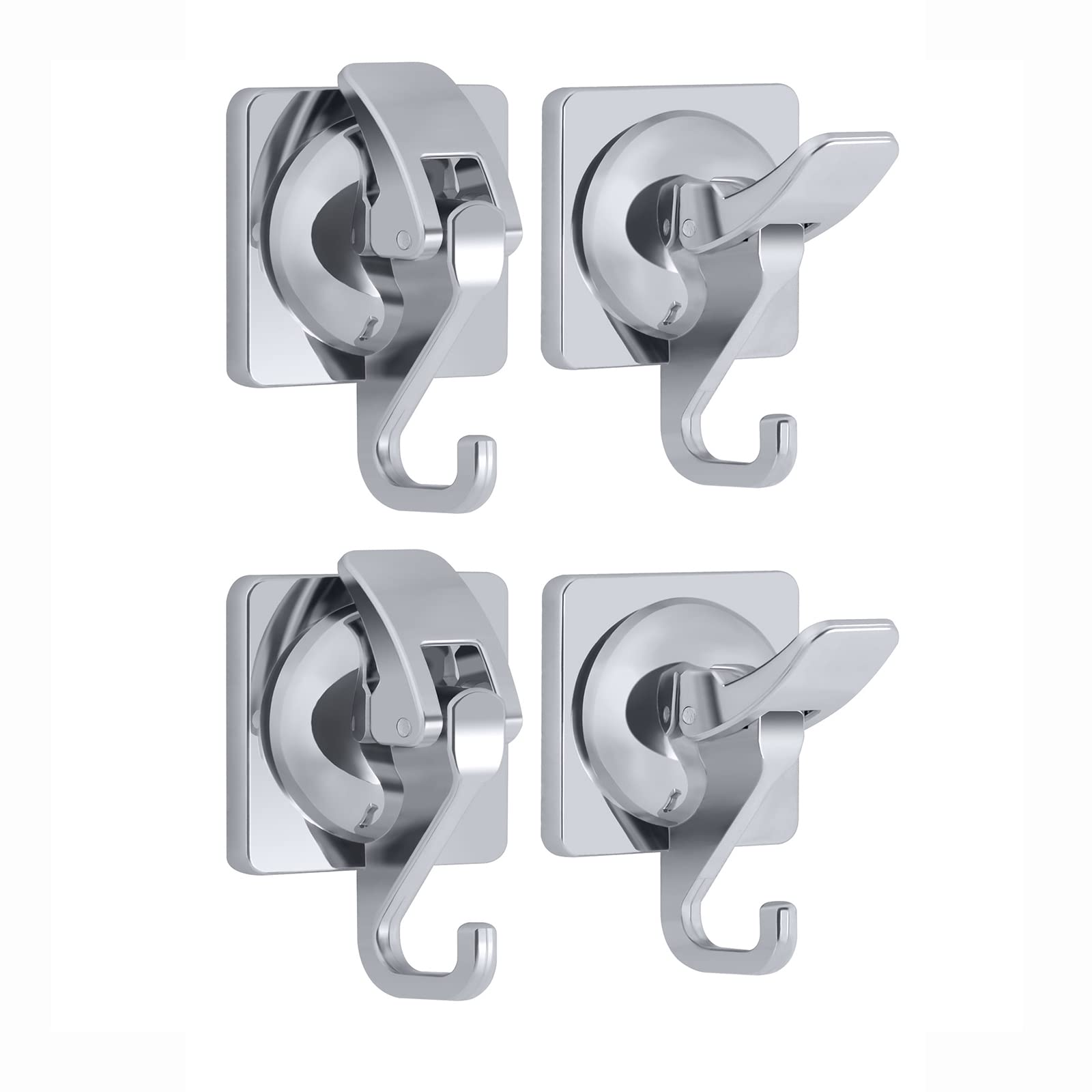 Shower Suction Cup Hooks - 4 Pack Silver Plated Waterproof Towel Hooks for Bathroom & Shower - 15lb Heavy Duty Removable Wall Hooks for Robes, Garlands & Decor - Reusable Command Hanging Hooks for Home Organization