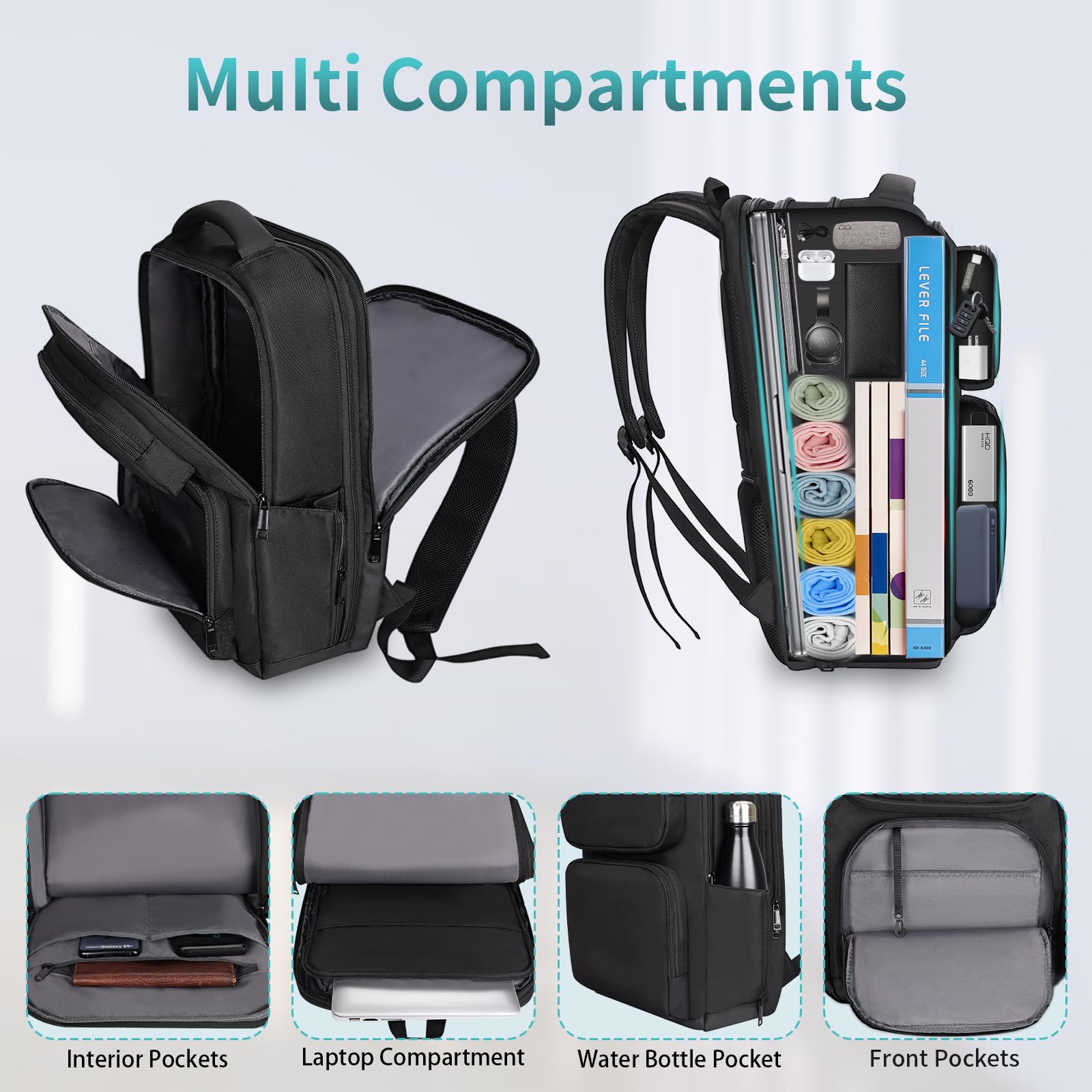 ESTARER Men's Water-Resistant Nylon Laptop Backpack with 15.6 Inch Laptop Sleeve, Expandable 32L Business Travel Backpack for Work, College, Commuting, and Outdoor Adventures