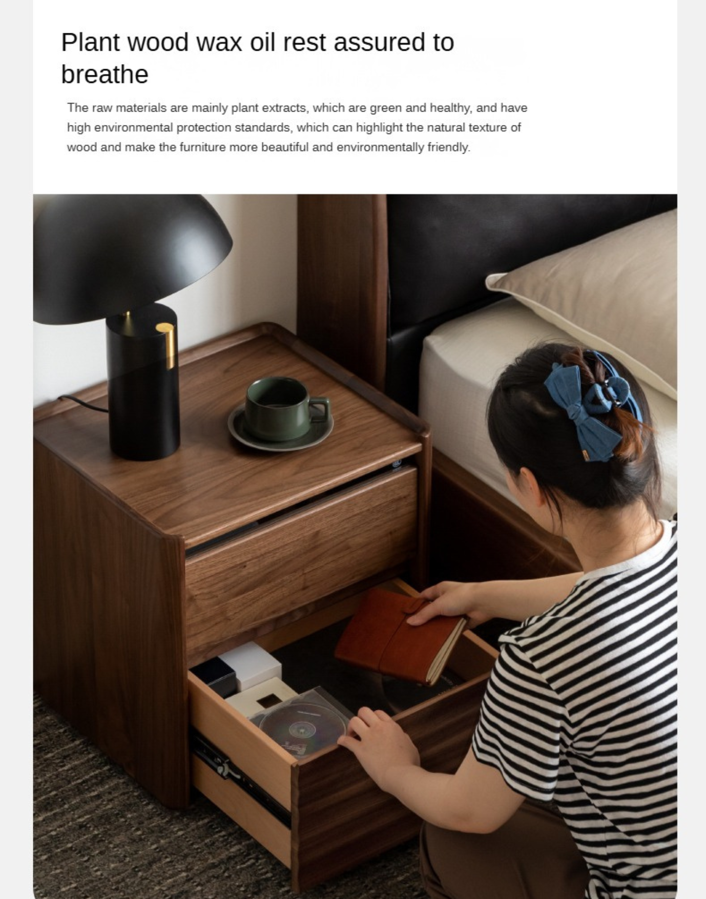 Black Walnut Solid Wood Nightstand - Minimalist Bedside Table for Bedroom, Living Room & Office | Durable & Stylish Storage Solution