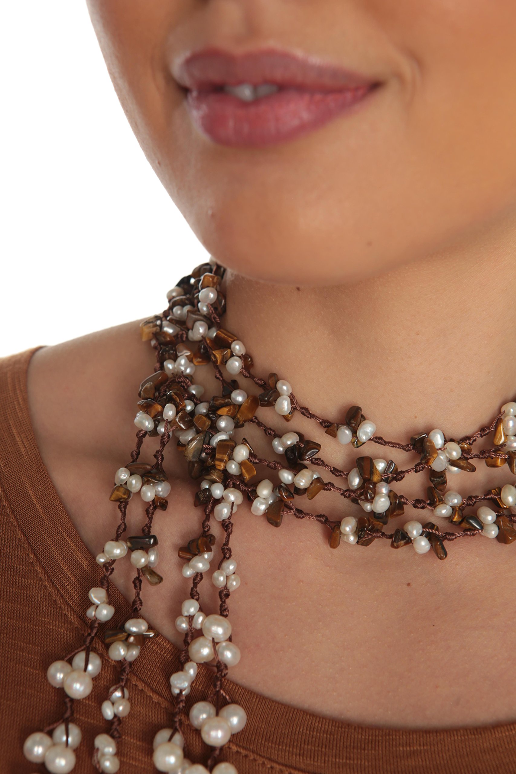 HinsonGayle 2-Strand Gemstone & Genuine Freshwater Pearl Lariat Necklace - 8 Color Options for Women | Elegant Layered Jewelry for Weddings, Parties & Special Occasions