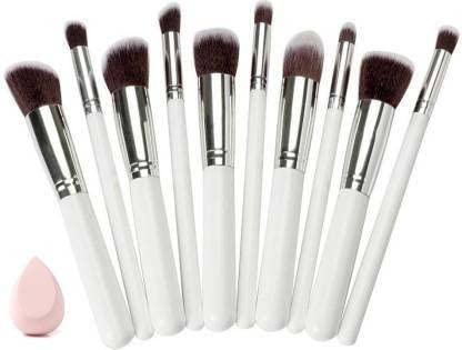 DATNASAYAD White Brush Applicator with Beauty Blender - 10 Pack Set for Flawless Makeup Application | Perfect for Foundation, Concealer & Powder Blending (Professional & Home Use)