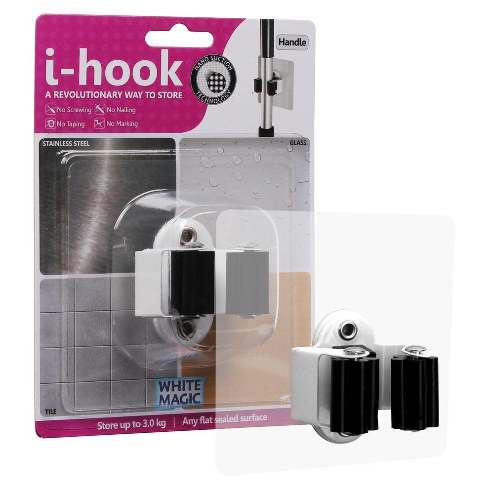 i Hook Nano Suction Broom & Mop Holder - Wall Mount Storage for Cleaning Tools, Perfect for Kitchen, Bathroom, Garage Organization