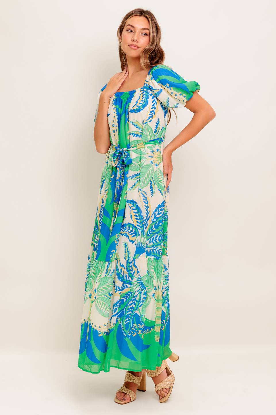 MADDISON MAXI DRESS for Women - Flowy Green & Blue Floral Summer Dress - Perfect for Beach Vacation, Wedding Guest, and Casual Outings