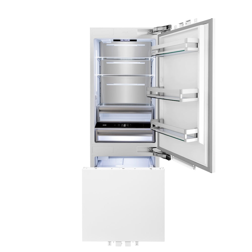 ZLINE Autograph Edition 30 Inch Panel Ready Built-In Bottom Freezer Refrigerator - 16.1 cu ft Capacity with Water Dispenser & Ice Maker - Matte Black Finish (RBIVZ 30 MB) - Perfect for Modern Kitchens & Luxury Homes