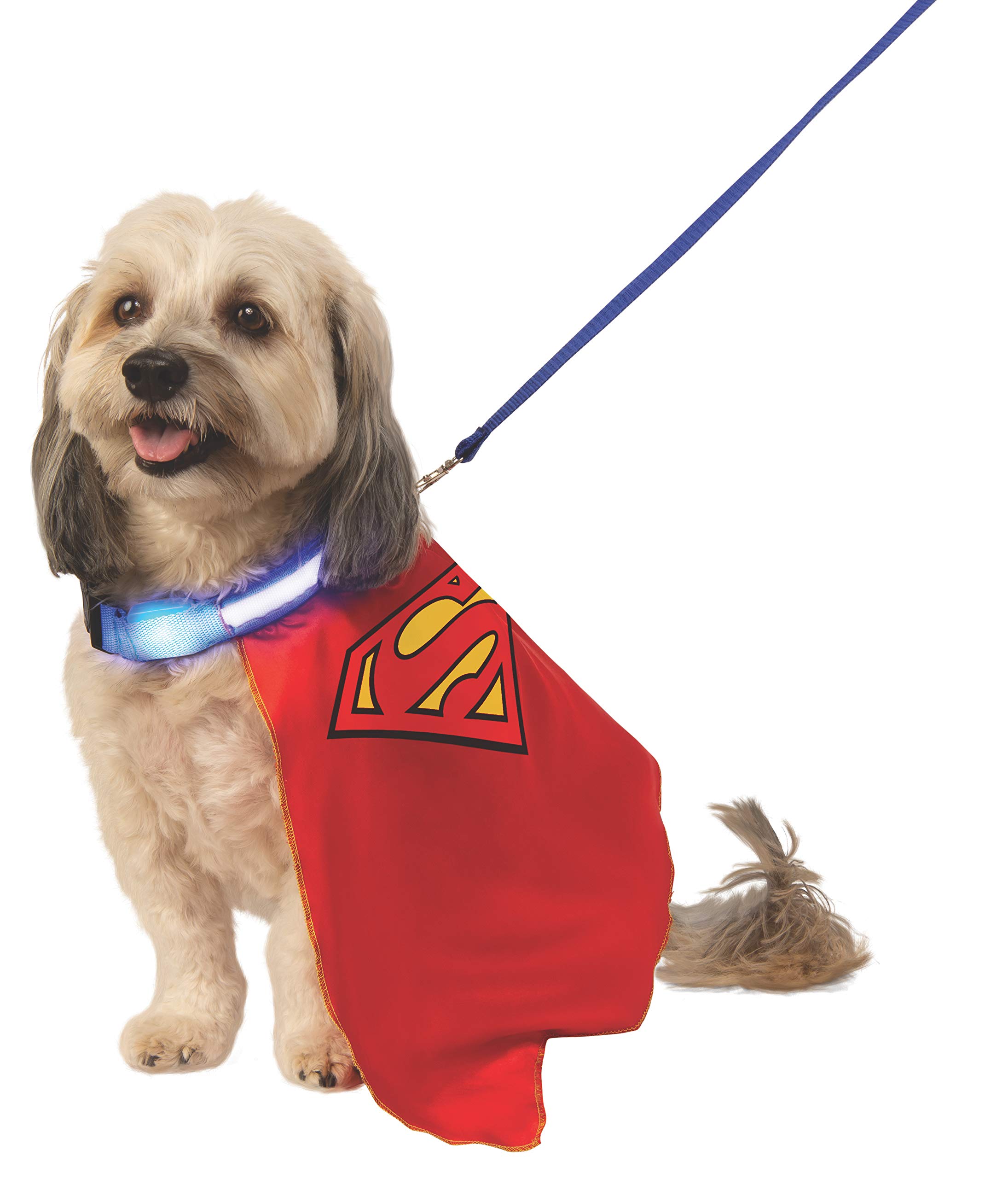 Rubie's DC Superman Pet Cape with Light-Up Collar & Leash - Medium Size Dog Costume for Halloween, Cosplay & Dress-Up Parties