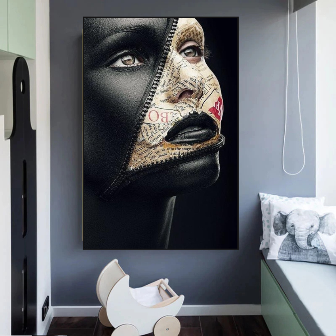 Afro Girl Model Canvas Wall Art - Black Girl Empowerment Painting - Modern Home Decor for Living Room, Bedroom & Office