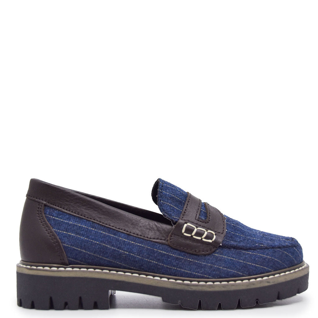 LMDI Navy Pinstripe Penny Loafers for Men - Classic Slip-On Dress Shoes for Business & Casual Wear - Comfortable Leather Loafers for Office, Wedding & Daily Outfits