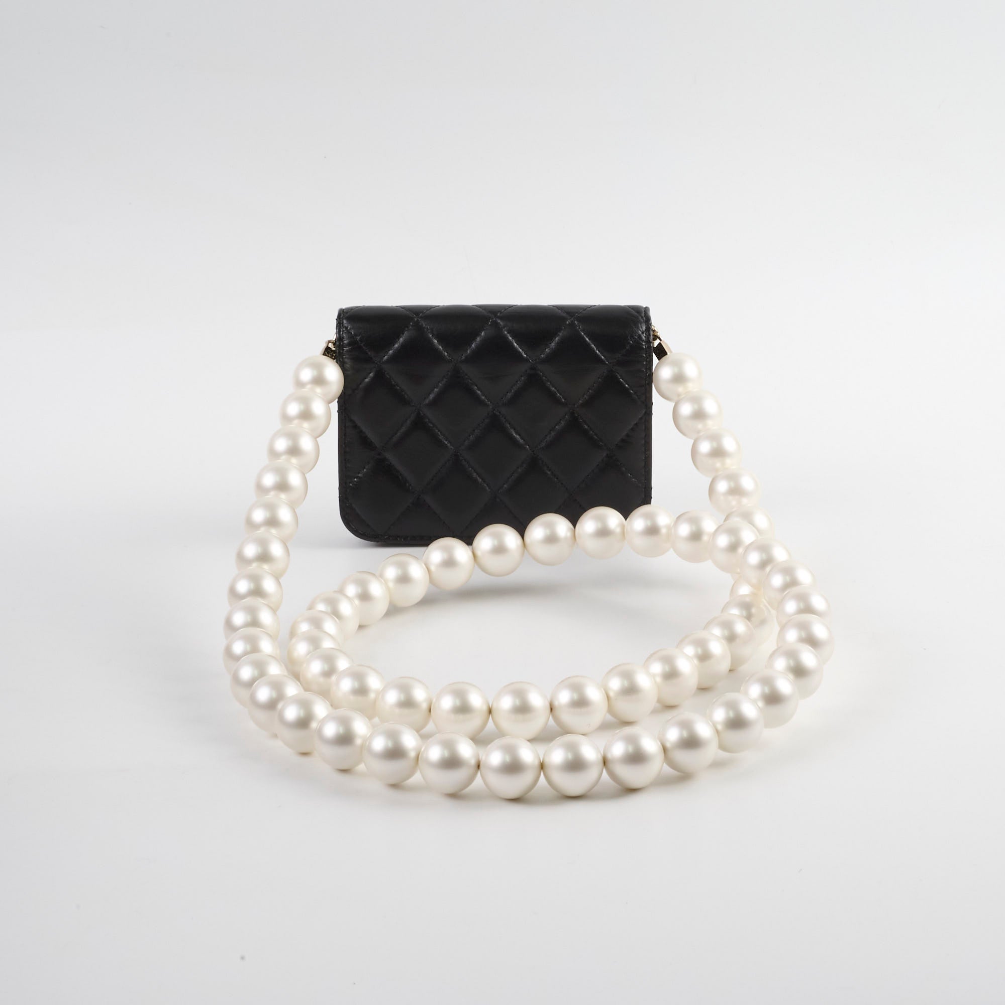 Chanel Micro Pearl Card Clutch with Chain - Black Series 31 | Luxury Small Wallet for Women | Perfect for Evening Parties, Weddings & Special Occasions