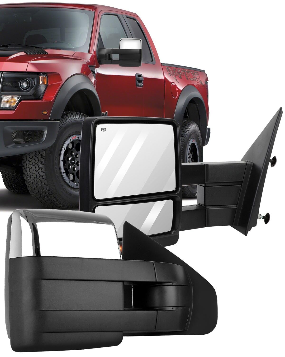 ECCPP Power Heated Towing Mirrors with LED Turn Signal & Puddle Lamp - Compatible with 2007-2014 Ford F150 Pickup Truck - Chrome Replacement Side Mirrors for Enhanced Visibility & Safety While Towing Trailers or Large Loads