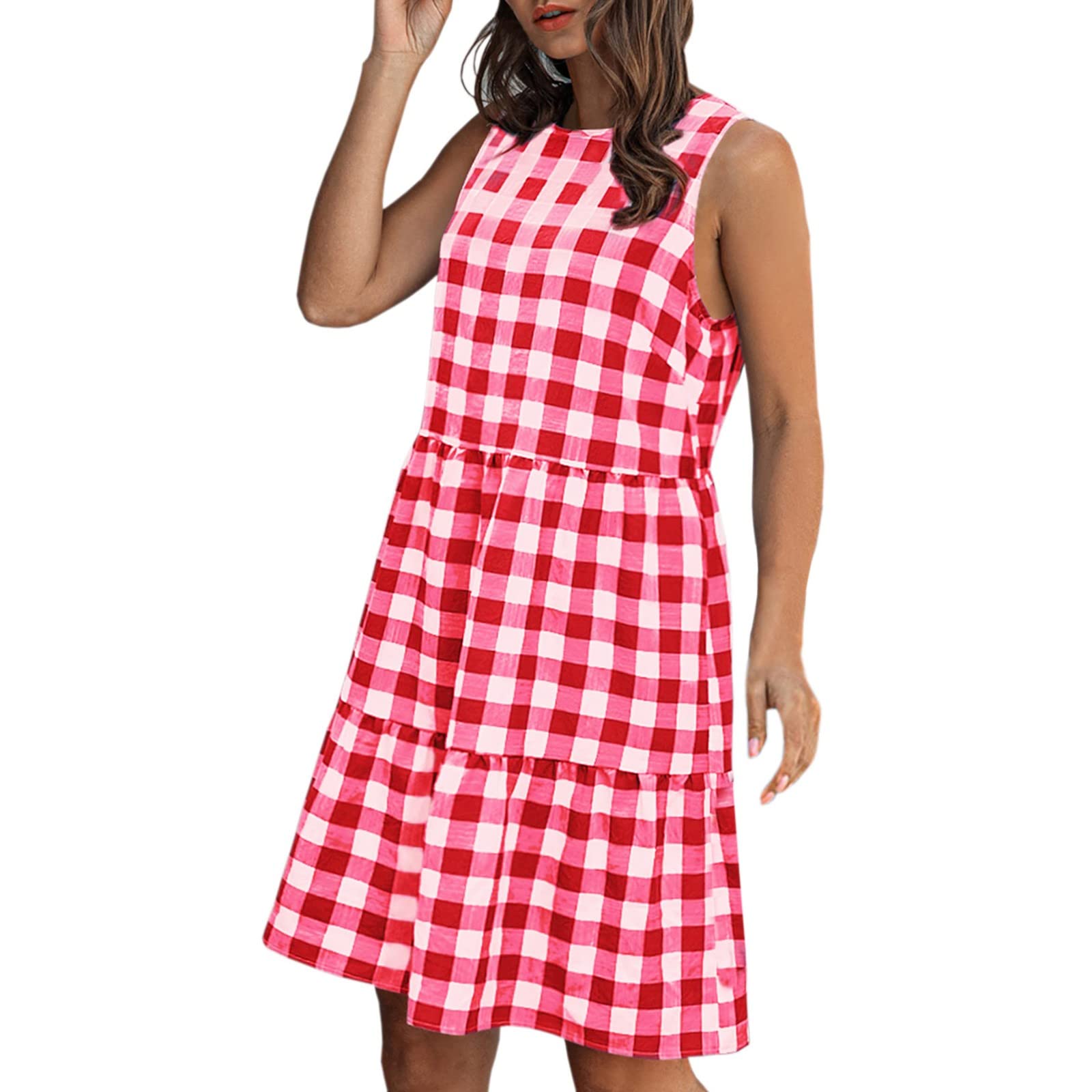 Women's Summer Midi Dress - Plaid Print Sleeveless A-Line Swing Tank Dress with Pockets | Casual Beach Wear, Outdoor Picnic & Vacation Outfit