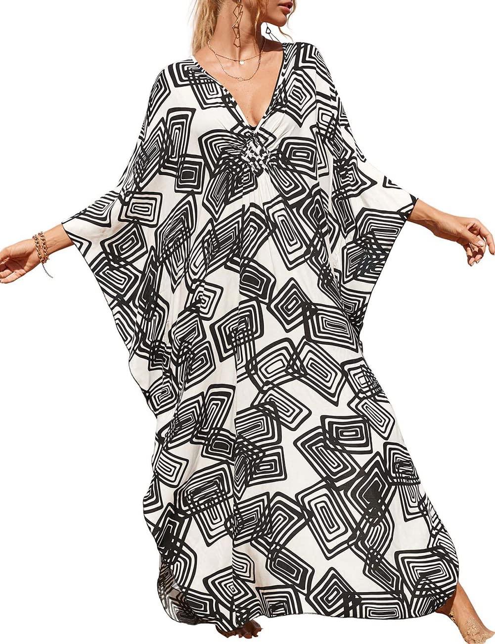Bsubseach Women's Plus Size Animal Print Kaftan Dress - Beach Cover Up, Swimwear Wrap, Resort Wear for Vacation & Poolside Lounging