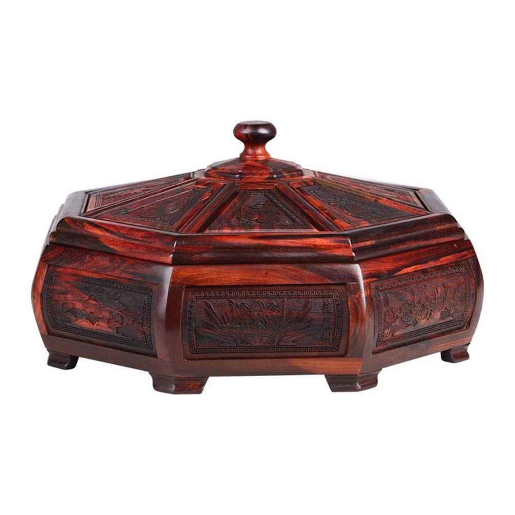 Classic Five-Small-Grid Wooden Fruit Tray - Handcrafted Solid Wood Dried Fruit Box & Candy Plate - Wood Carving Artisan Home Decor for Kitchen, Dining Table, and Party Serving