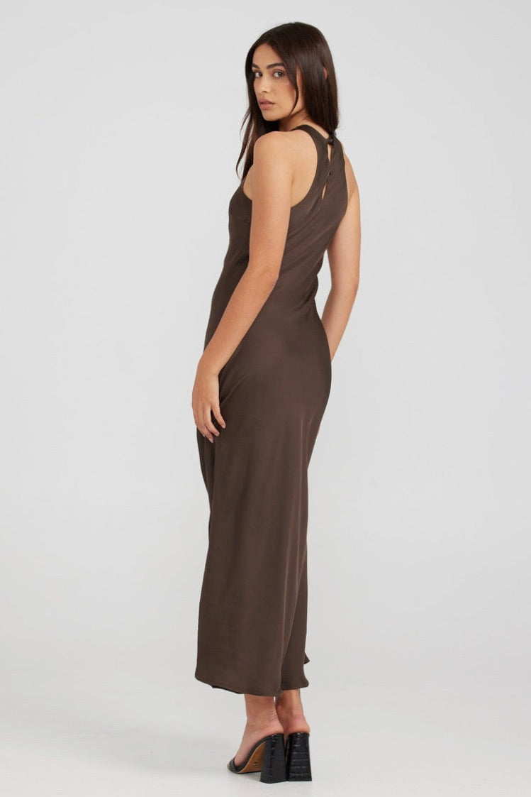 Arabella Brown Midi Dress for Women - Elegant Casual & Party Wear - Perfect for Office, Date Night & Special Occasions