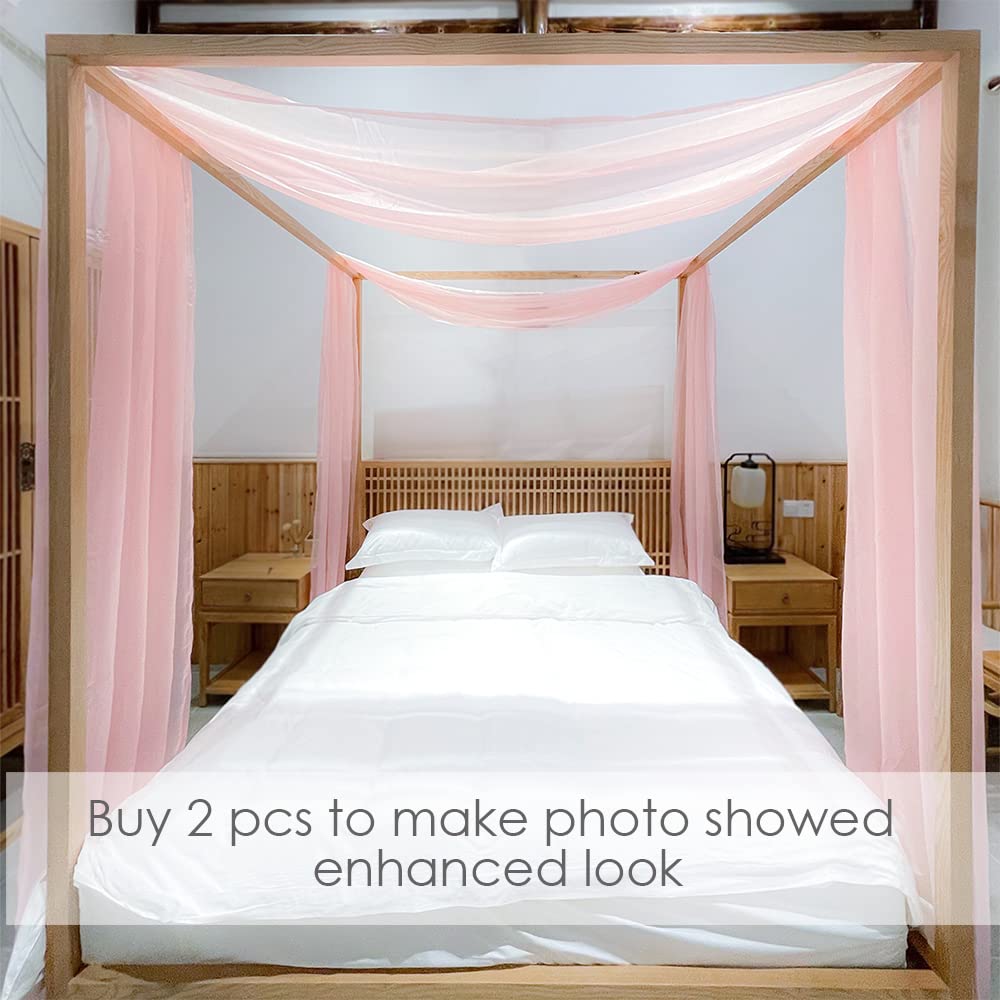 Linentalks Rose Pink Canopy Bed Scarf for Twin Bed - Luxury Sheer Bed Canopy Scarf, Valance & Drapes (52
