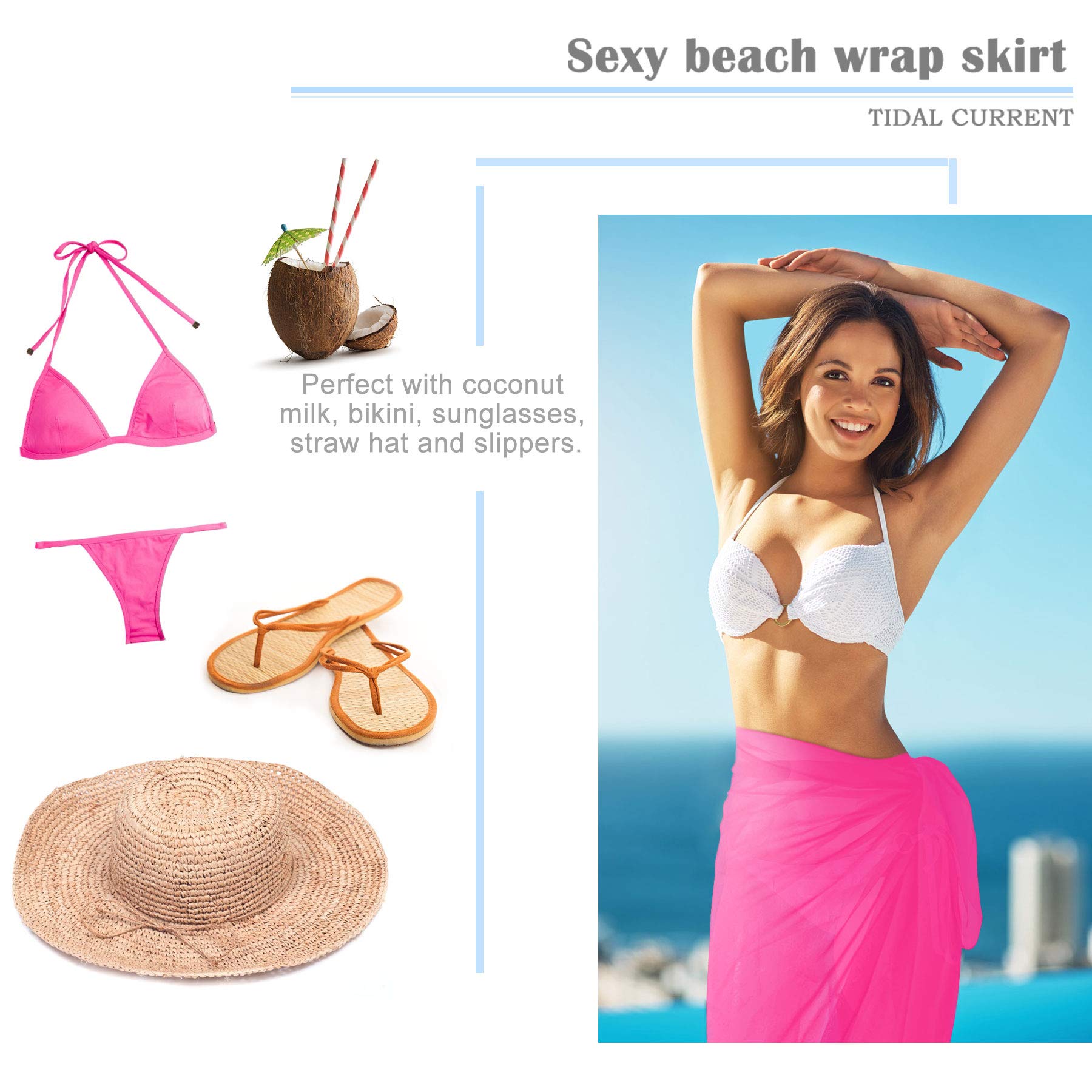 Women's Beach Sarong Wrap - Long Flowy Chiffon Bikini Cover Up, Sexy Swim Skirt for Summer Vacation | Perfect for Poolside, Beach Getaways & Tropical Holidays