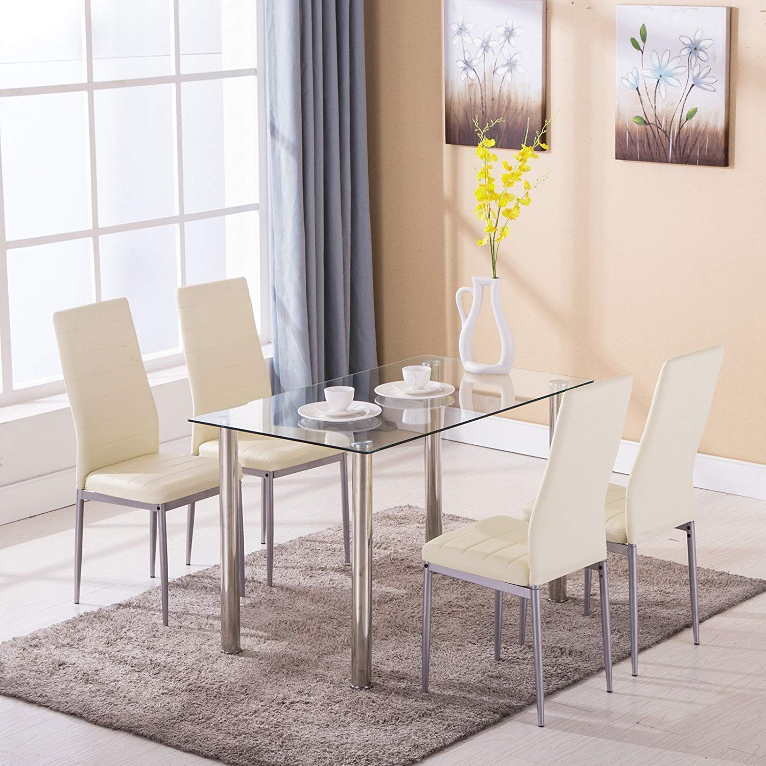 Modern Minimalist Glass Dining Table - 47 Inch Rectangular Transparent Kitchen Table with Metal Legs for 4-6 People | Perfect for Small Spaces, Apartments & Contemporary Dining Rooms