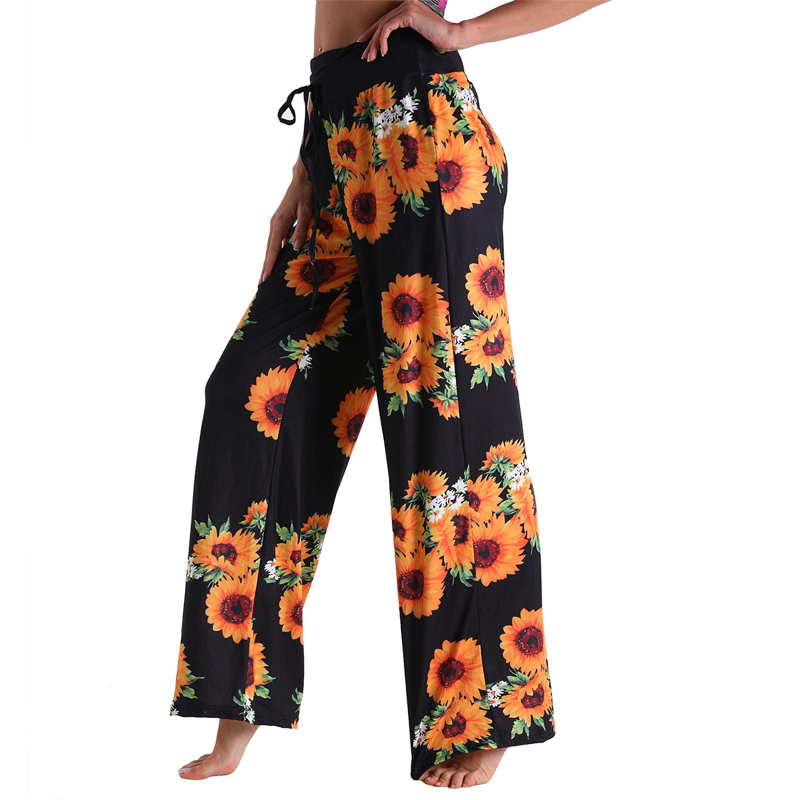 Makalon Women's Stretchy Printed Casual Pants - High Waist Loose Fit Comfortable Wide Leg Pleather Trousers for Everyday Wear, Work & Night Out