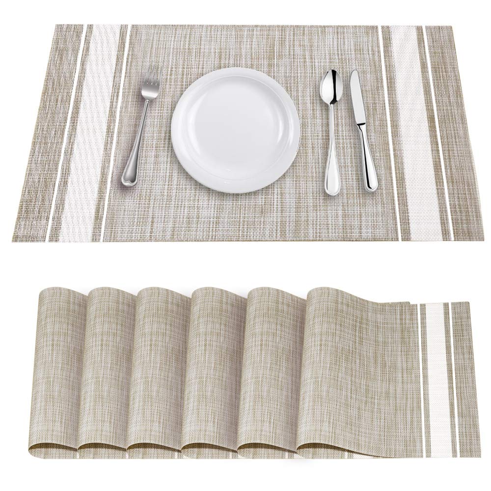 6-Pack Crossweave Woven Vinyl Table Mats - Heat Resistant & Non-Slip Kitchen Placemats for Dining Table - Washable & Easy to Clean (White) - Perfect for Everyday Meals, Dinner Parties & Holiday Gatherings