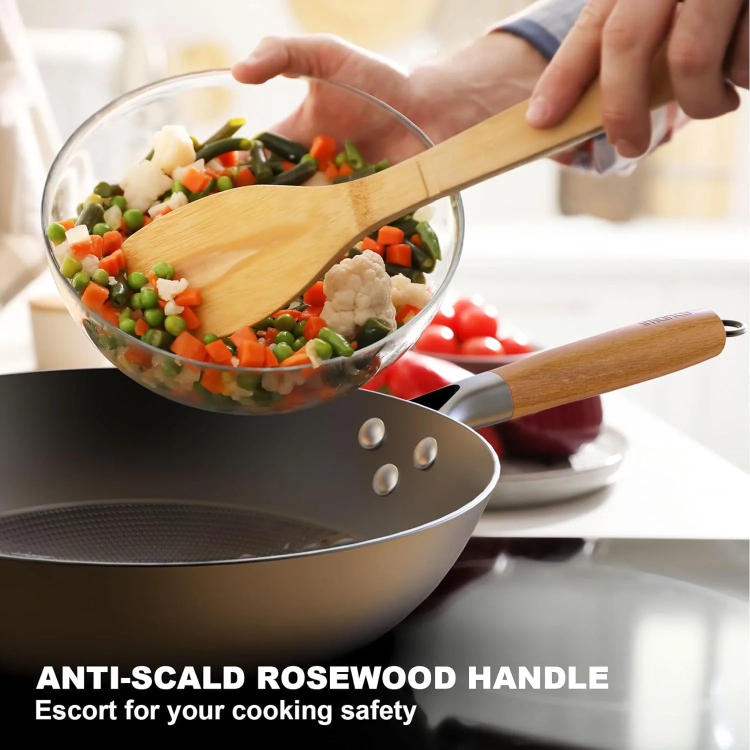 12.6 Inch Carbon Steel Nonstick Wok Pan - Professional Restaurant-Grade Stir Fry Pan for Asian Cooking, Sautéing & Deep Frying - Induction Compatible & Oven Safe