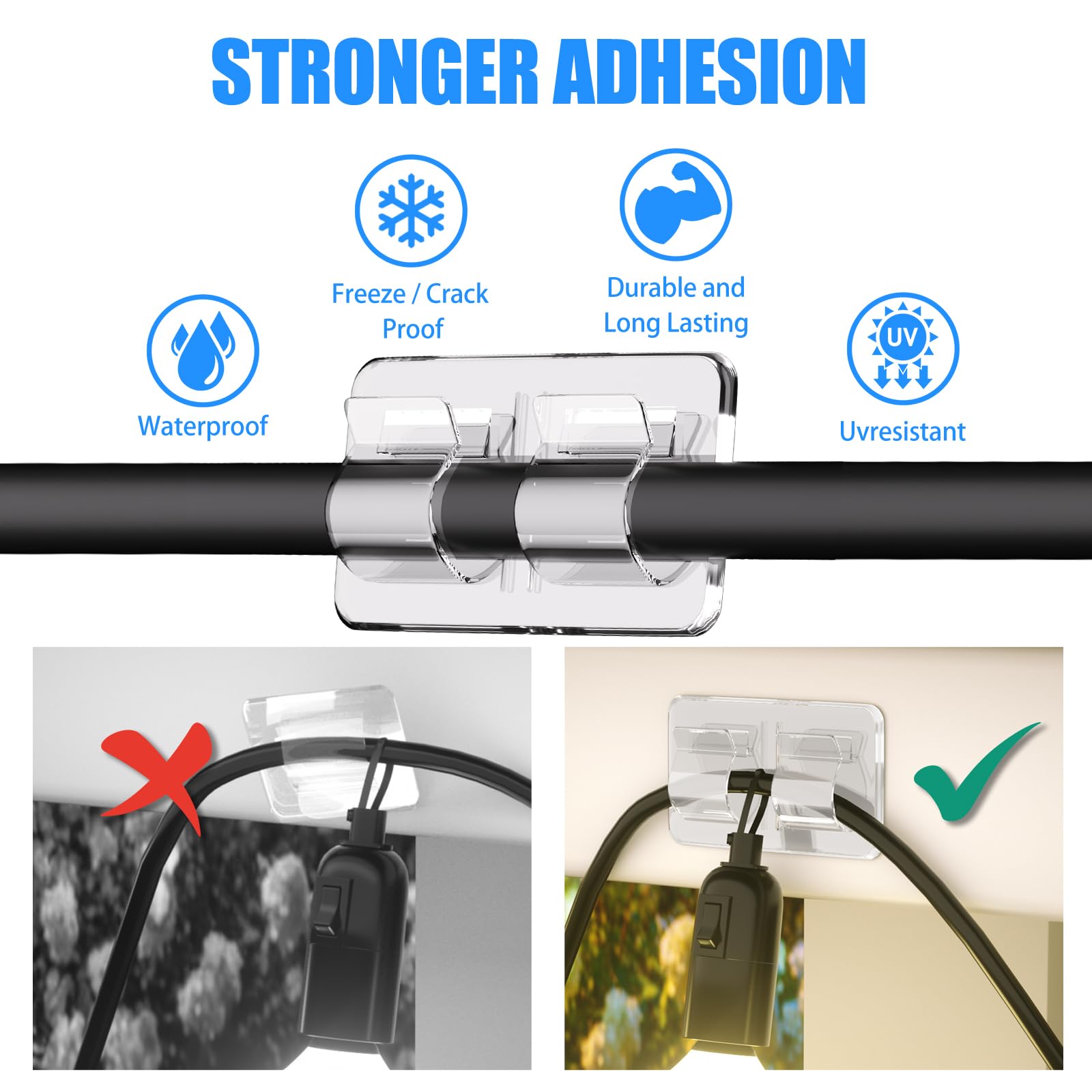 25Pcs Heavy Duty Outdoor String Light Hooks with Waterproof Adhesive - Durable Cable Clips for Christmas Lights, Patio, Garden & Home Decoration