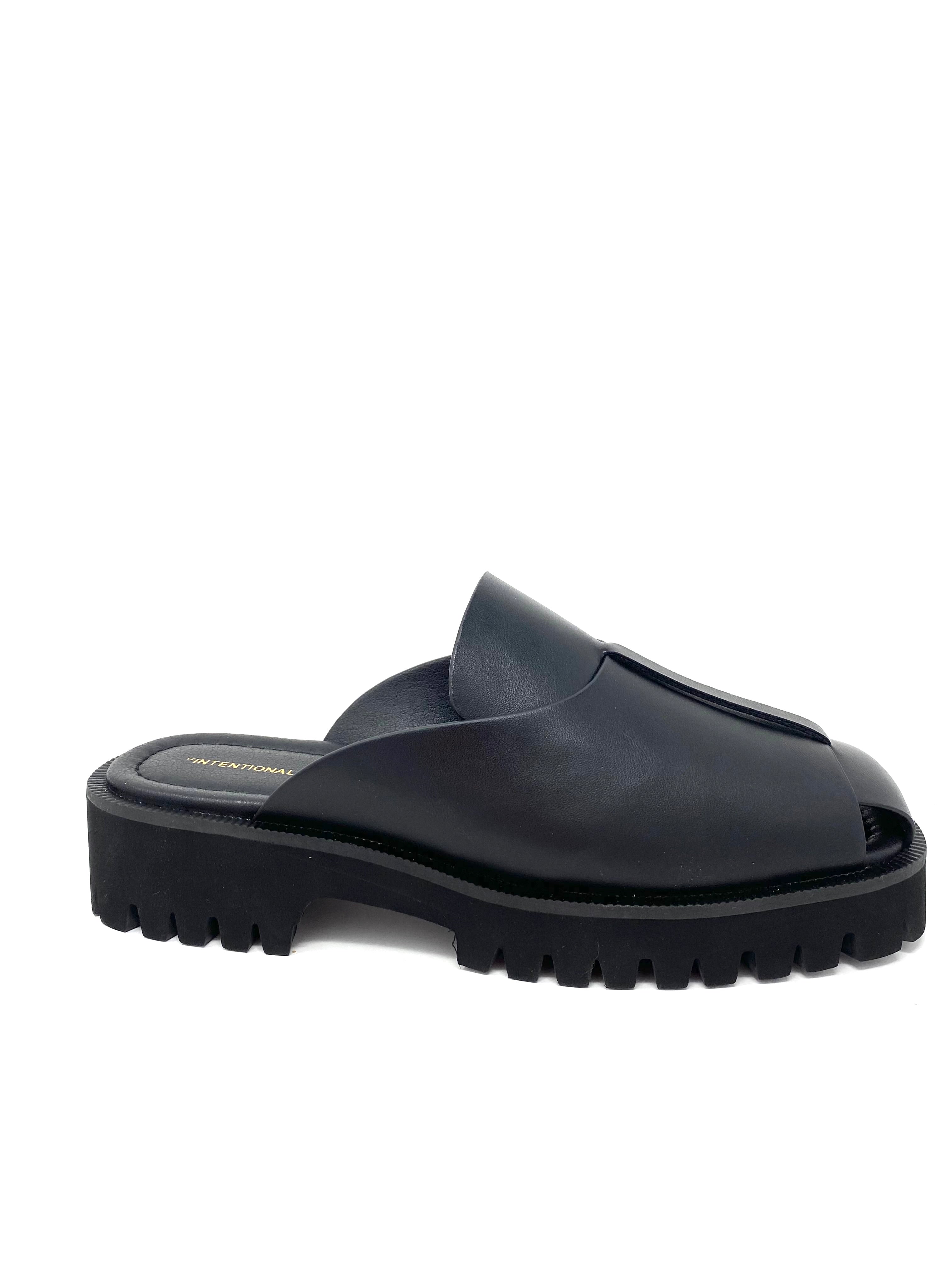 Intentionally Blank Delancey Lug Sole Sandal - Black Leather Platform Sandals for Women | Comfortable & Stylish for Summer Outfits, Beach Vacations & Casual Wear