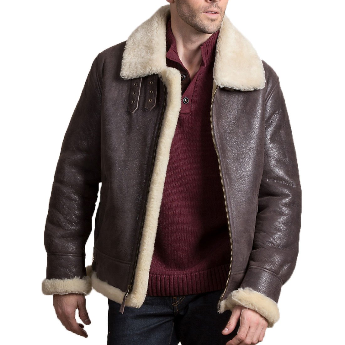 Men's Genuine Brown Leather Shearling B-3 Bomber Jacket - Vintage Aviator Flight Coat with Fur Lining | Perfect for Winter, Outdoor Adventures & Pilot Costume