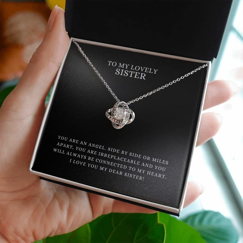 Sister Love Knot Necklace - Personalized Jewelry Gift for Sister, Birthday, Christmas & Special Occasions - Sterling Silver Pendant Set for Women - Perfect for Anniversaries, Graduation & Sister Appreciation