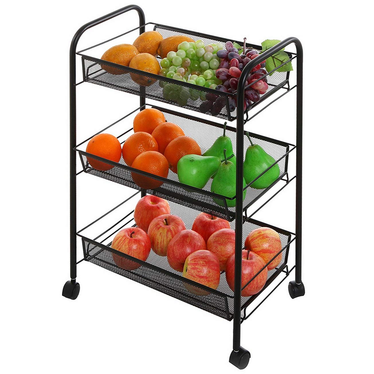 MITPATY 3-Tier Honeycomb Mesh Storage Cart with Hooks - Black Space-Saving Organizer Shelf for Kitchen, Bathroom, Living Room | Perfect for Pantry Organization, Bathroom Essentials & Home Decor