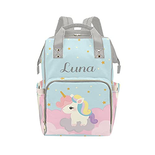 Waterproof Unicorn Diaper Bag for Women - Gray Nursing Backpack with Name Tag, Baby Shower Gift & Tote for Moms | Perfect for Daycare, Travel & Hospital Visits