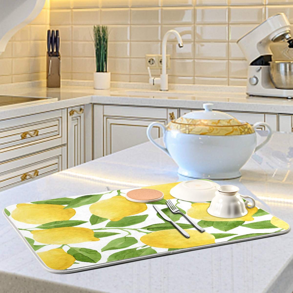 Lemon Dish Drying Mat 18x24 Inch - Reversible Sink Mat for Kitchen Counter & Drying Dishes