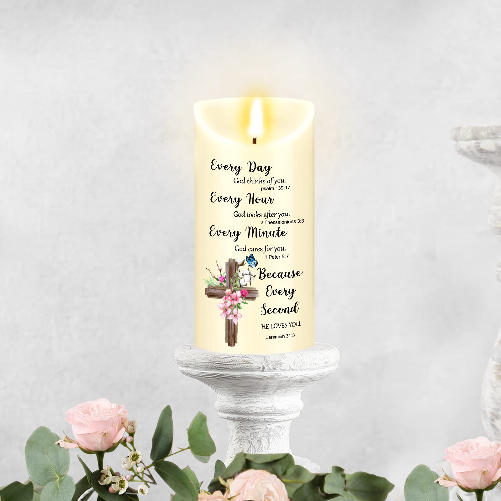 Gerrii LED Flameless Candles with Bible Verses - Christian Gifts for Women - Perfect for Christmas & Prayer