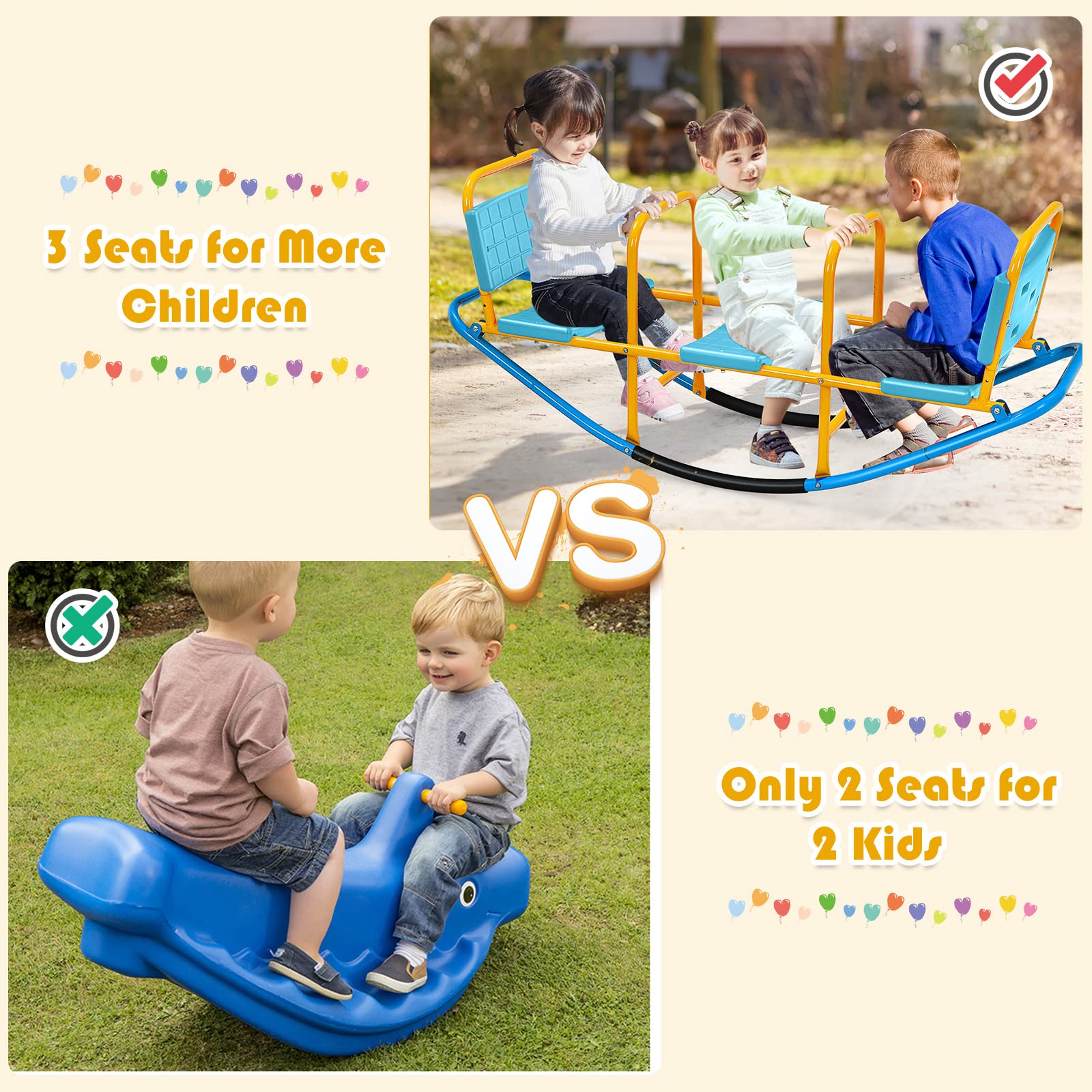 Costzon 2-in-1 Metal Teeter Totter Seesaw for Kids Ages 3-8 - Outdoor Rocking Toy with Easy-Grip Handles for 1-3 Toddlers - Durable Preschool Backyard & Indoor Play Equipment - Perfect Birthday Gift for Boys & Girls - Ideal for Backyards, Parks, Daycares and Playrooms