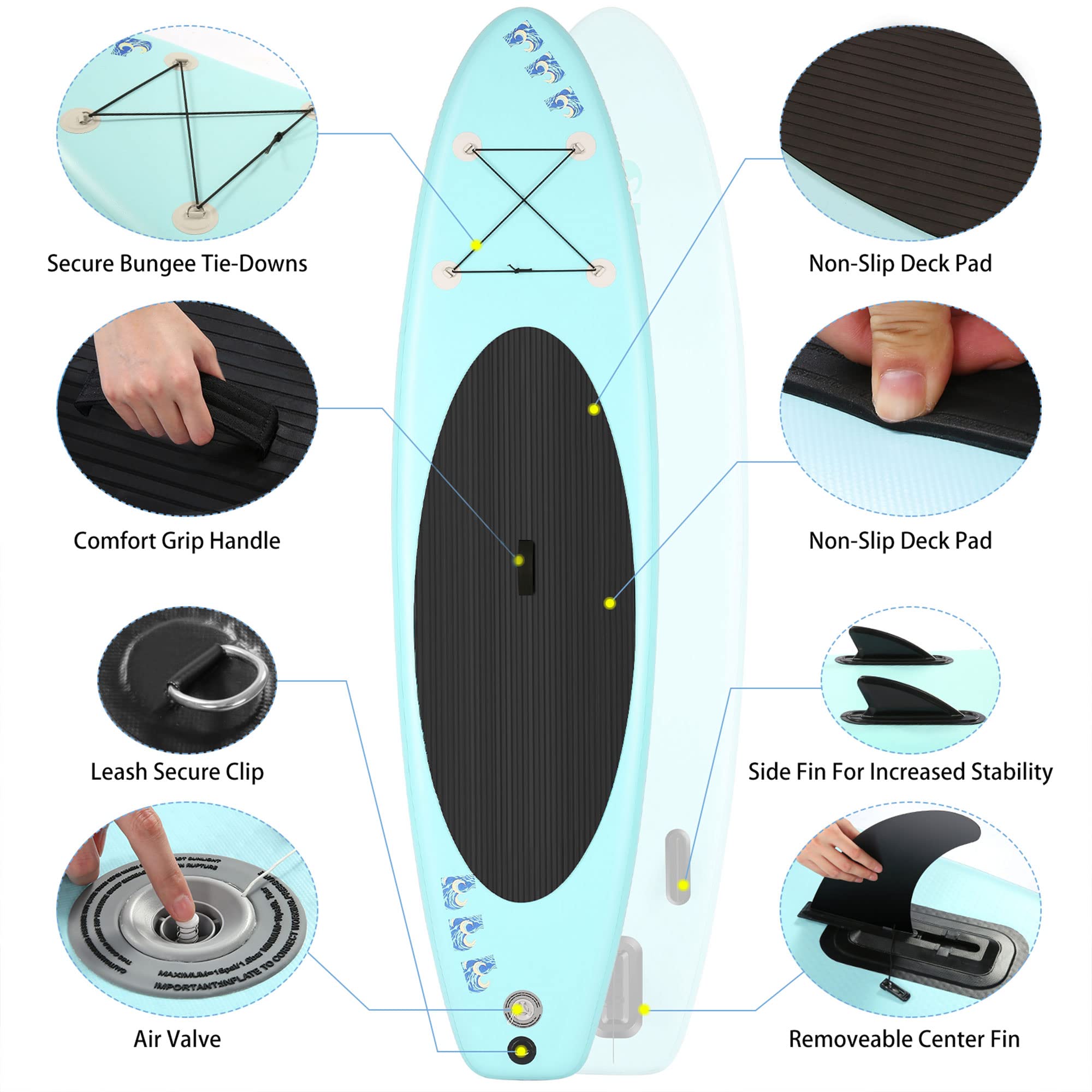 Premium Inflatable Stand Up Paddle Board (SUP) - Light Blue - Ultra-Light & Portable for Yoga, Fishing & Ocean Adventures - Perfect for Lakes, Rivers & Beach Vacations