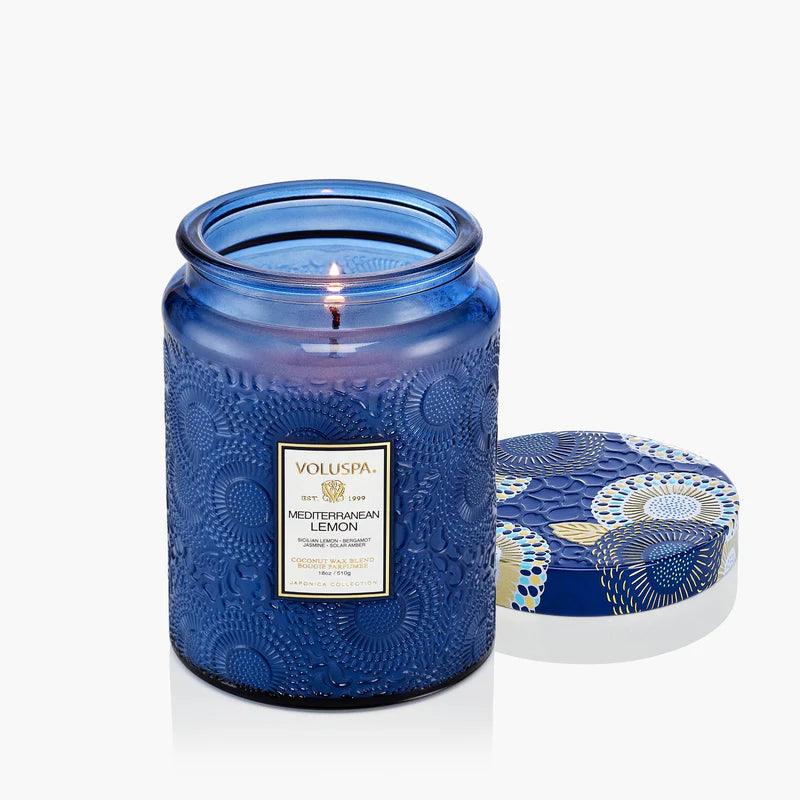 Large Mediterranean Lemon Scented Jar Candle - Long Lasting Aromatherapy for Home, Spa & Relaxation