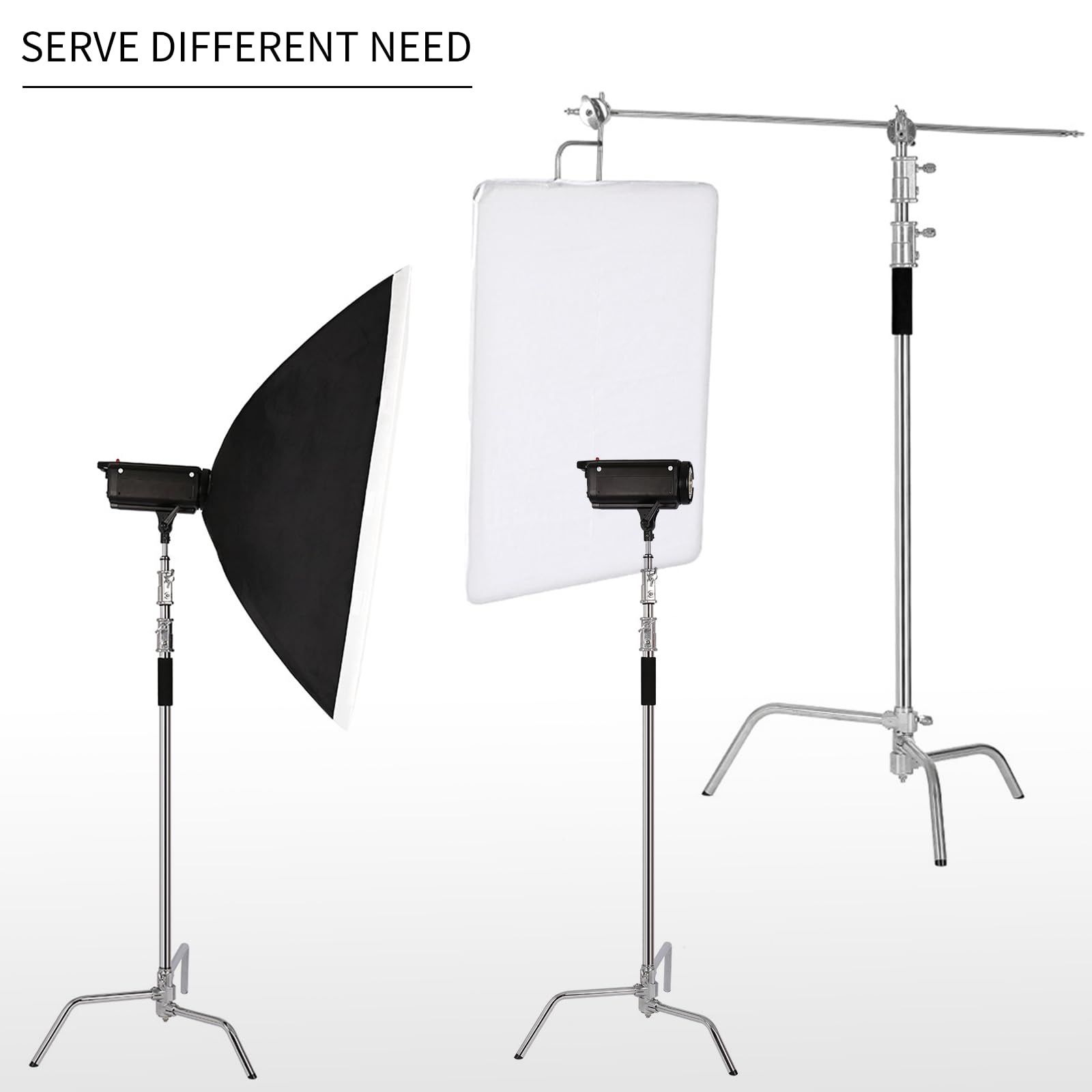 Heavy Duty Adjustable C Stand with Boom Arm & Wheels - 10.8ft (330cm) Max Height, 100% Stainless Steel Photography Light Stand for Studio Video & Photo Shooting - Perfect for Professional Photographers, Videographers, and Content Creators