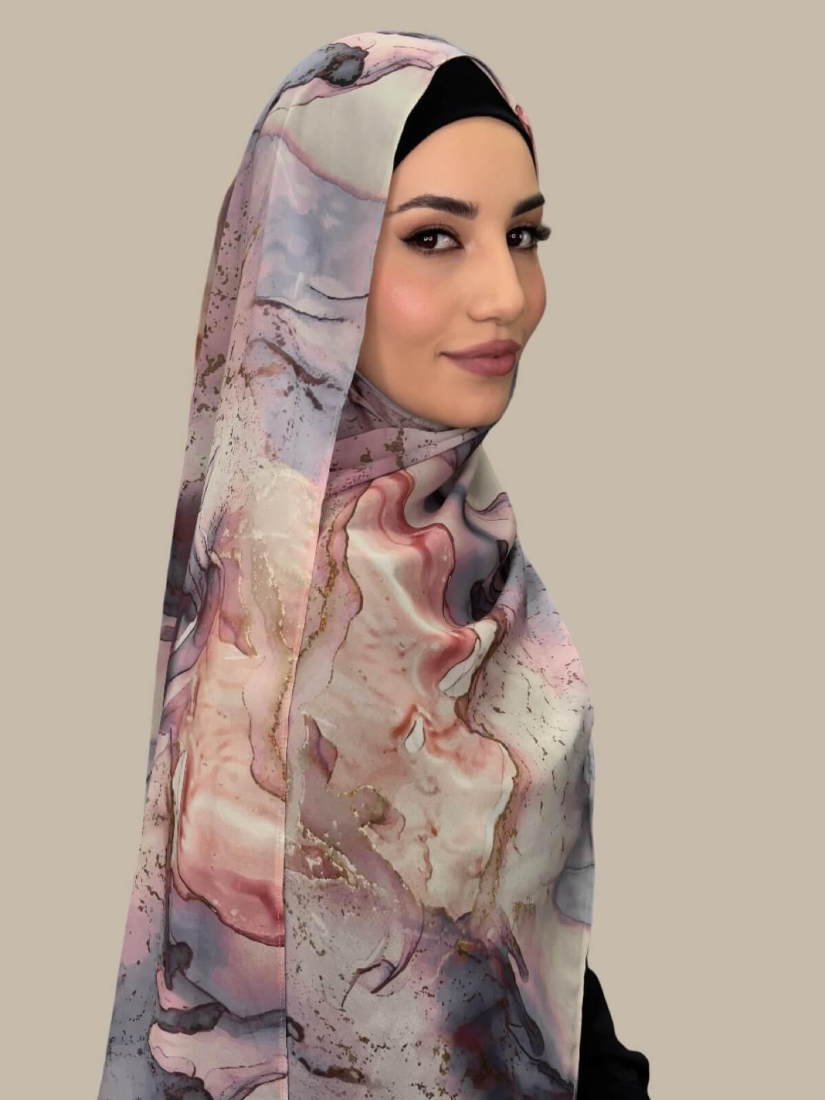Elegant Printed Chiffon Hijab in Blush Quartz - Lightweight Muslim Scarf for Women, Perfect for Daily Wear, Prayer, and Special Occasions