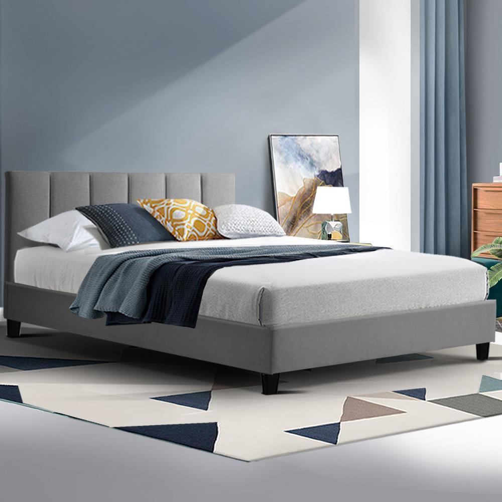 Alma Bed Grey & Gray Bonnell Spring Mattress - Medium Firm Support - Double Package Set for Guest Room & Master Bedroom