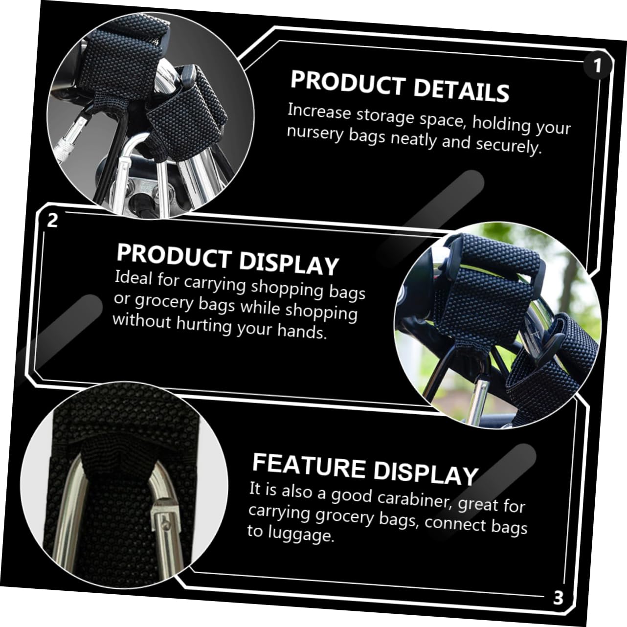 COOLHIYA Baby Stroller Hooks - 4 Pack D-Shape Stroller Hangers with Carabiner Clips, Silver Mummy Bag Holder for Diaper Bags & Shopping (Perfect for Strollers, Shopping Carts & Travel Accessories)