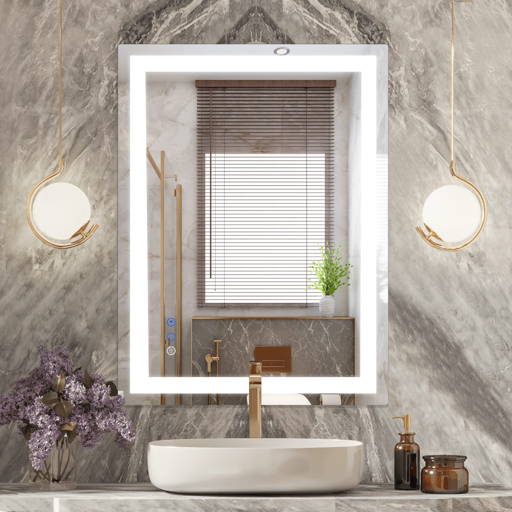 32 x 24 Inch LED Bathroom Mirror with Anti-Fog, Dimmable Light & Adjustable Color Temperature - Horizontal/Vertical Wall Mount Vanity Mirror for Makeup, Shaving & Home Decor