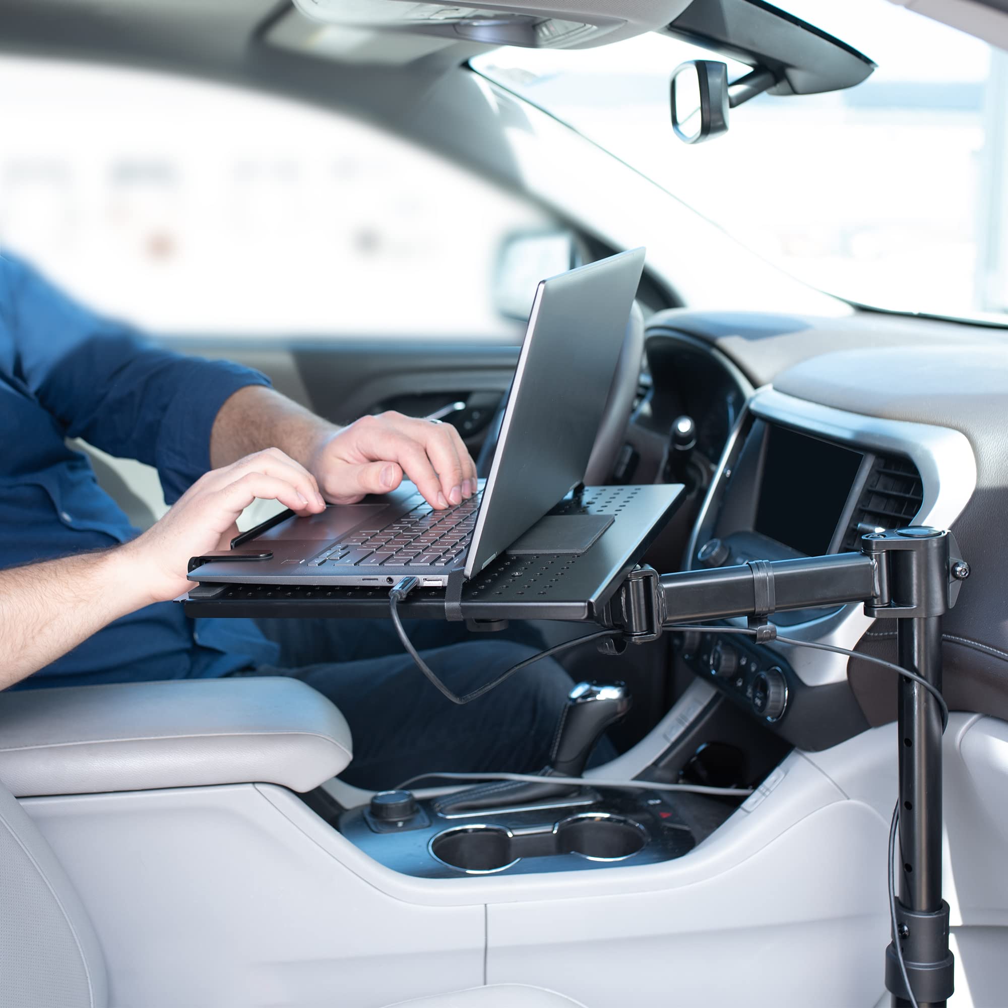 VIVO Single Laptop Car Mount Holder - Fully Adjustable Extension Notebook Stand for Trucks, Vans & SUVs with Articulation & Height Adjustment (Black, MOUNT-CAR01) - Perfect for Work on the Go, Road Trips & Mobile Office Setup