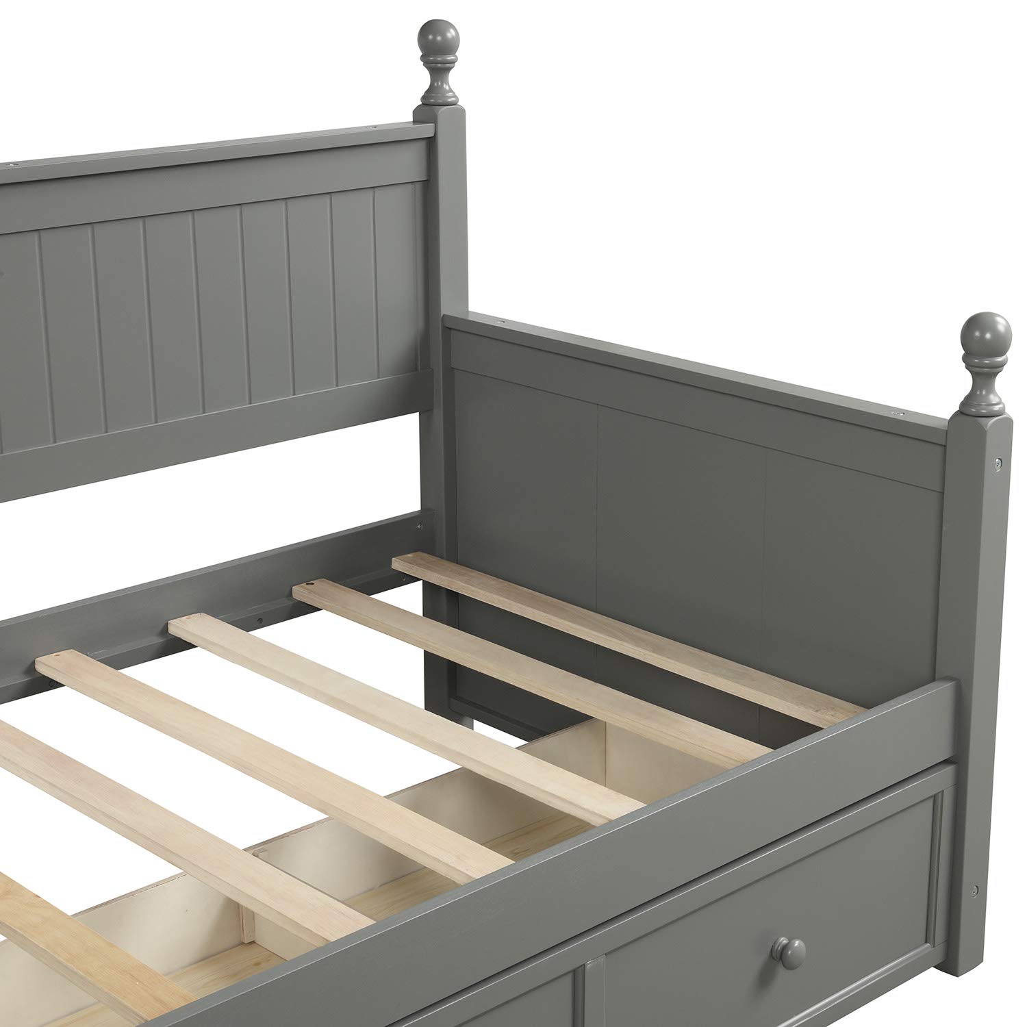 LZ LEISURE ZONE Twin Daybed with Drawers - Solid Wood Twin Size Daybed Frame, Convertible Sofa Bed for Bedroom & Living Room, No Box Spring Needed (Grey) - Perfect for Guest Rooms, Small Spaces & Multi-Functional Furniture Needs