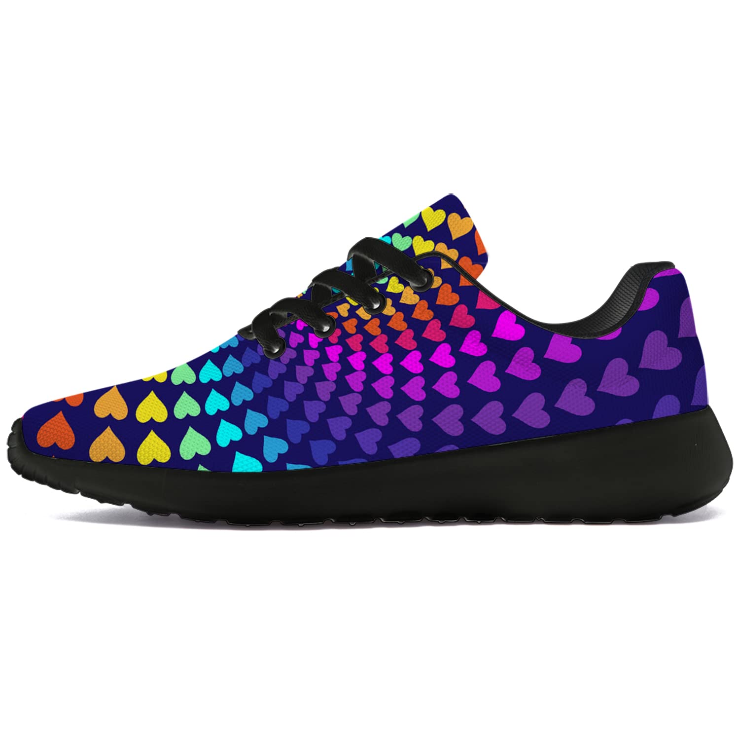 Unisex Pride Running Shoes for Men & Women - LGBT Rainbow Heart Sneakers for Walking, Tennis & Casual Wear - Size 6 Men/8 Women Black - Perfect for Pride Parades, Gym Workouts & Everyday LGBTQ+ Fashion