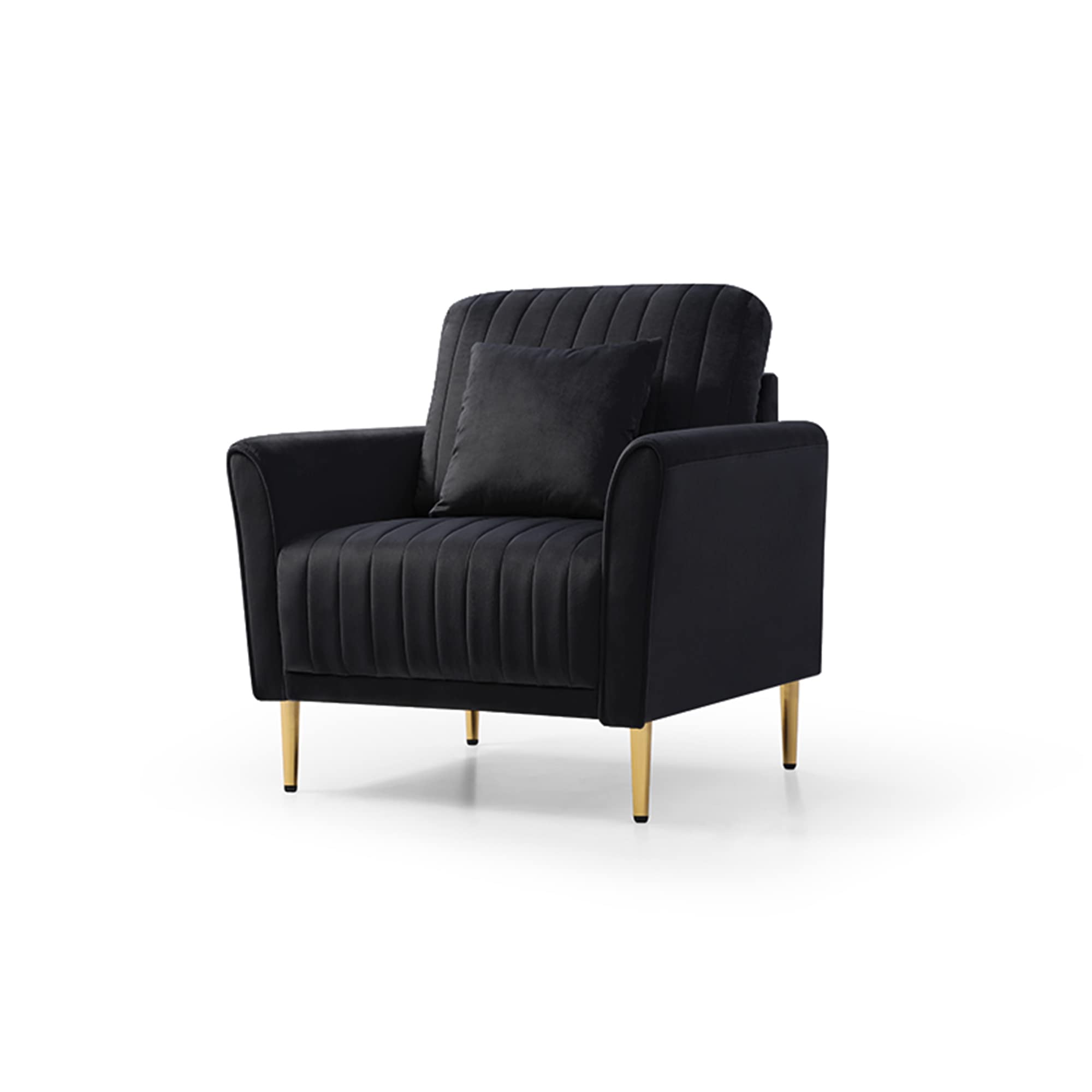Kevinplus Velvet Accent Chair - Modern Luxury Upholstered Single Sofa Armchair with Pillow for Living Room, Bedroom & Apartment - Black | Perfect for Reading Nook, Lounge Area & Home Office Decor