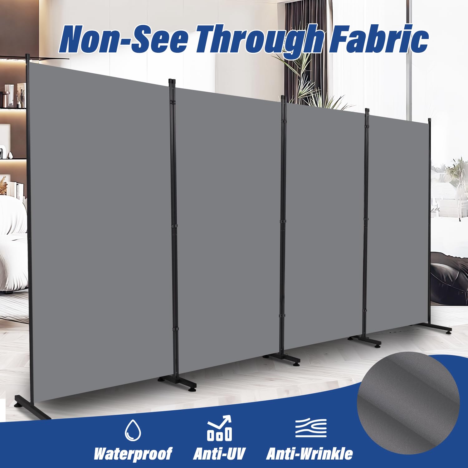 6ft Room Divider - 4 Panel Folding Privacy Screen with Fabric Panels | Portable Partition for Bedroom, Office & Living Room | Freestanding Room Separation Solution for Home Decor & Space Organization