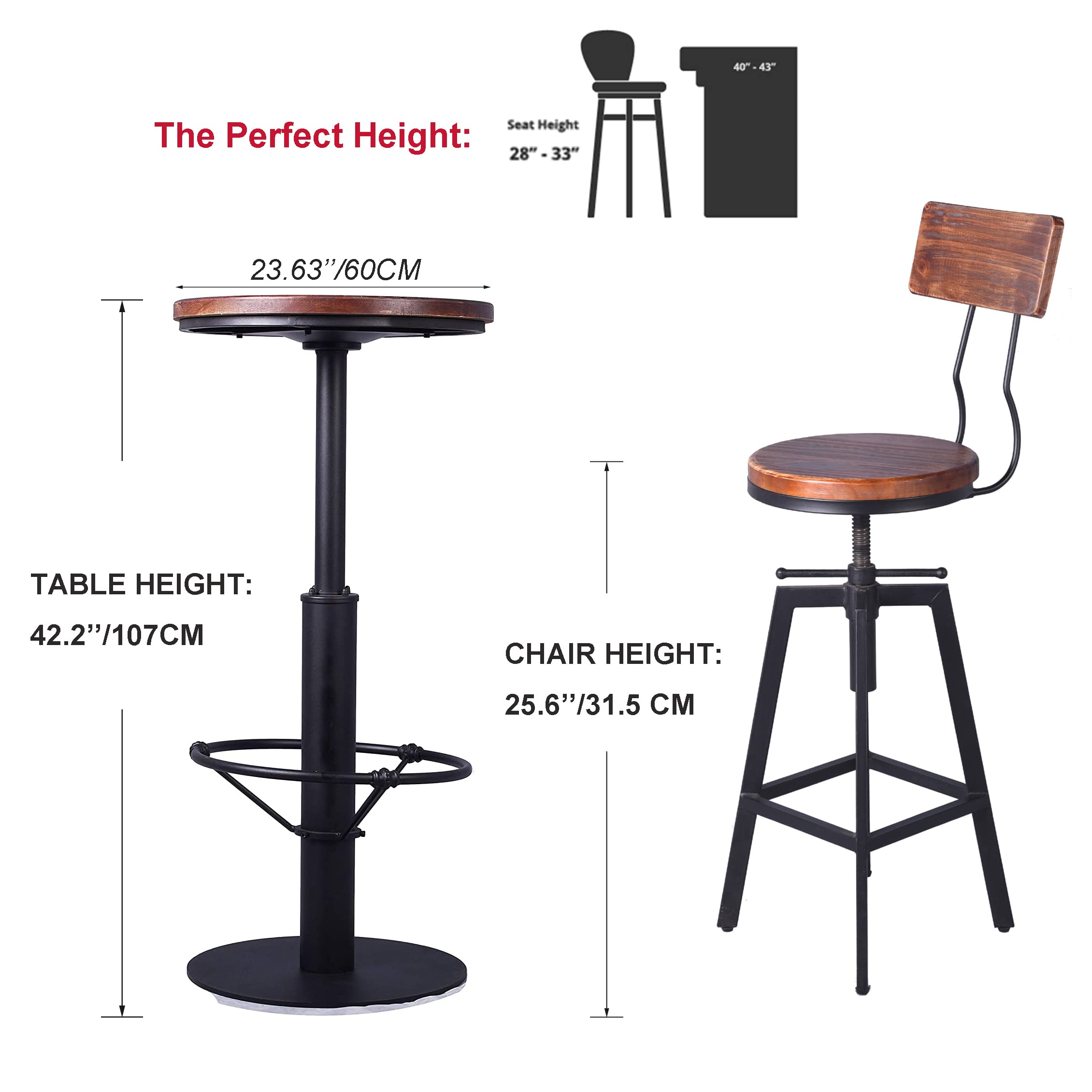 Industrial 3-Piece Bar Table Set - 42
