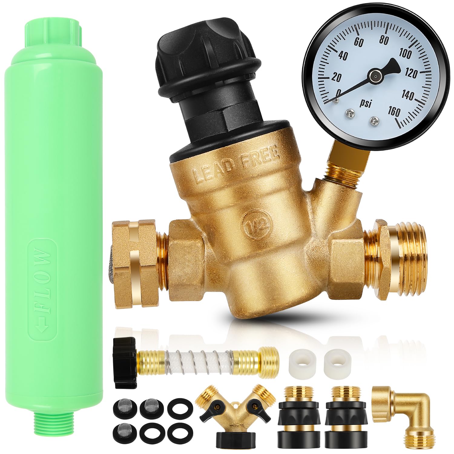 **RV & Camper Fresh Water Kit with Filter, Pressure Regulator & Hose Accessories – Perfect for RV Camping, Boondocking & Outdoor Adventures**    (Note: The original title was already in English, so no translation was needed. The optimized version improves readability, includes key SEO terms, and adds a usage scenario for better engagement.)