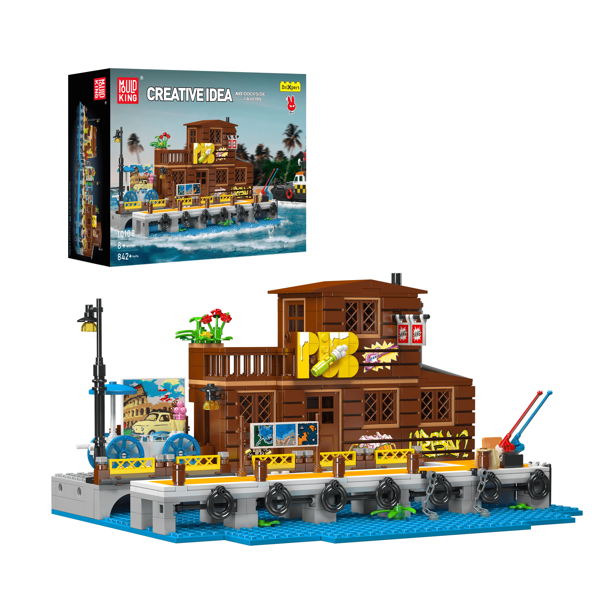 Mould King 10108 Dockside Tavern Building Blocks Set - 842 Piece Modular Castle Model Kit for Adults & Teens | Creative Gift for Collectors & DIY Enthusiasts | Perfect for Home Decor, Display & Role-Playing Games