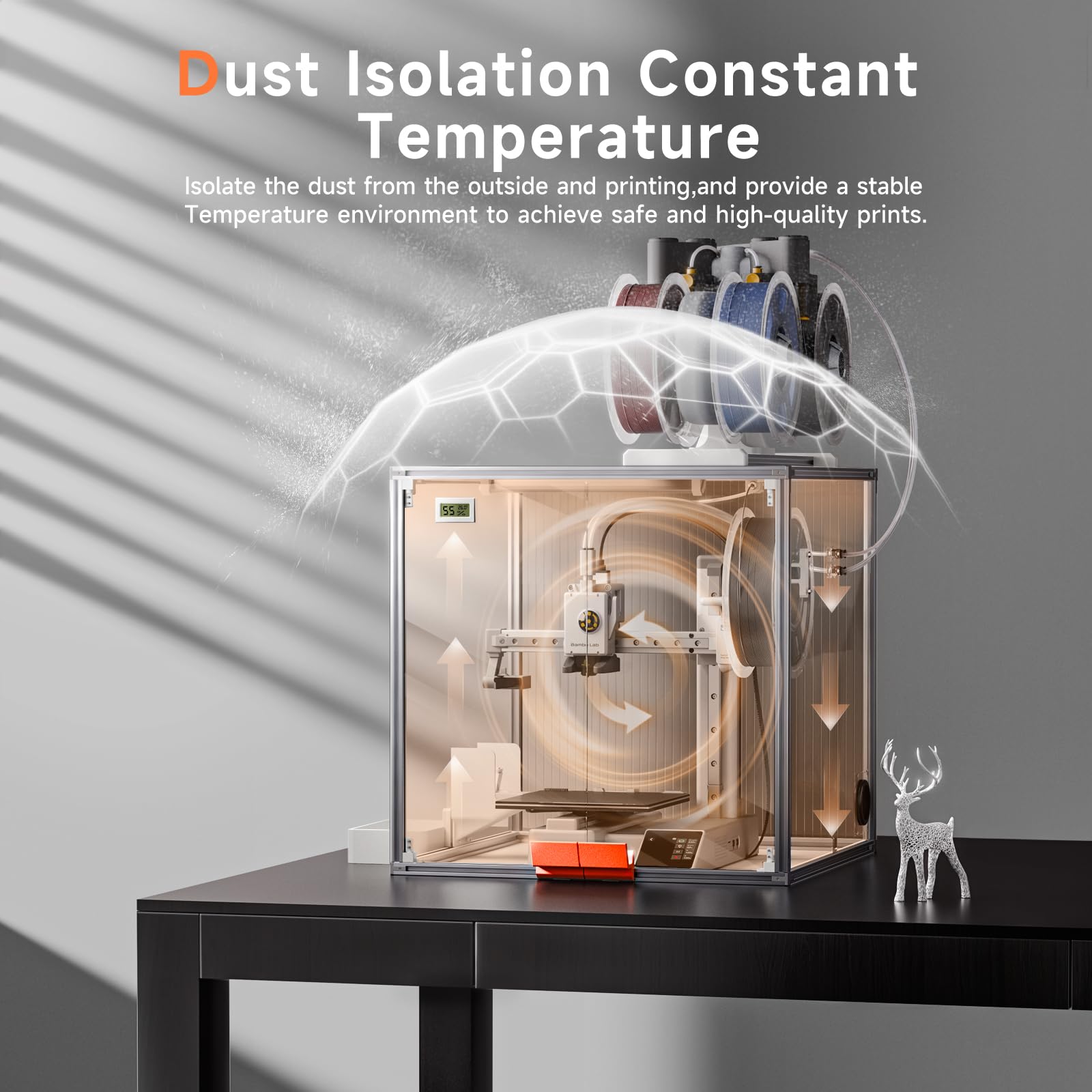 Bambu Lab A1 Mini 3D Printer Enclosure - Clear Acrylic Dustproof Tent with LED Light, Constant Temperature Protective Cover Box (470×470×470mm) for Home, Office & Workshop Use